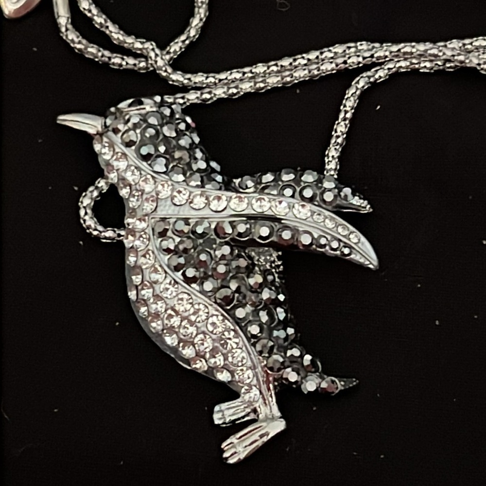 Betsey Johnson Silver Black and White Penguin Necklace - Picture 2 of 3